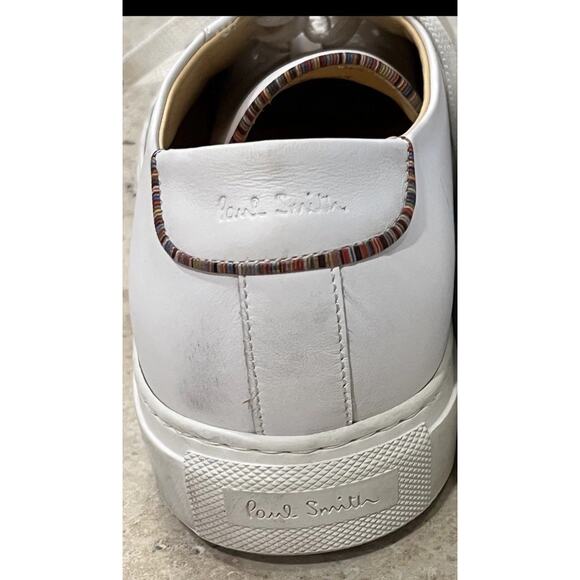 $495 PAUL SMITH Mainline White Leather Sneakers Shoes 8 ITALY Stripe Heel MINT!! main image 7
